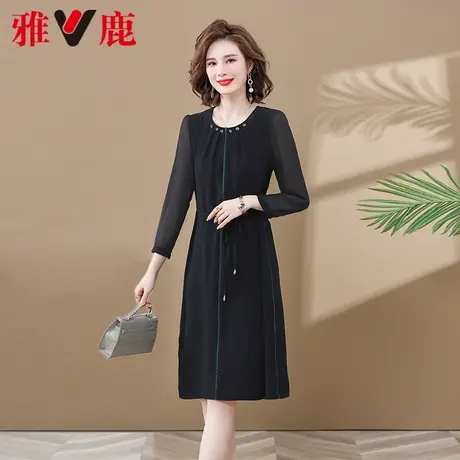 雅鹿妈妈连衣裙时尚洋气2024年中长款减龄收腰高级感纯色长裙子薄商品大图