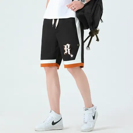 夏季拼接撞色口袋短裤男士薄款宽松冰丝5分中裤子潮流休闲五分裤商品大图