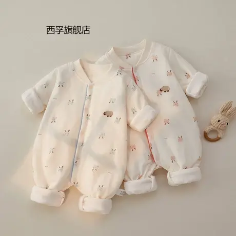 婴儿连体衣夹棉秋冬长袖哈衣薄棉宝宝衣服秋款爬爬服初生婴儿衣服商品大图