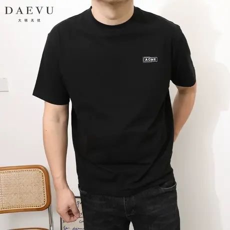 DAEVU夏季新款简约小标潮胖子大号加肥加大码圆领男士短袖t恤商品大图