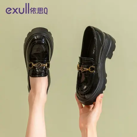 依思q乐福鞋女2024年新款春季网面透气厚底单鞋薄款一脚蹬小皮鞋商品大图