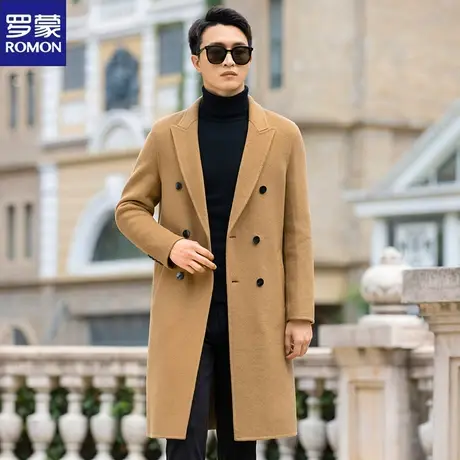 罗蒙秋冬款男士100%羊毛双面毛呢大衣外套中青年加厚休闲妮子风衣图片