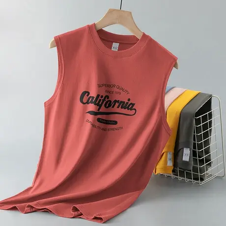 运动背心男士夏季纯棉无袖t恤字母印花汗衫跨栏健身篮球坎肩宽肩商品大图