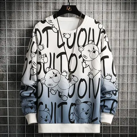 卫衣男春装2023年春秋新款潮牌ins渐变色圆领潮流长袖t恤衣服小衫商品大图