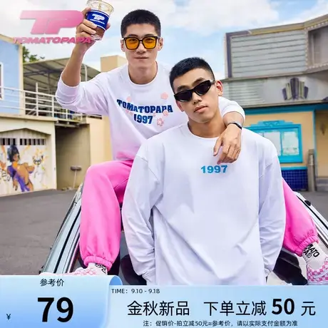 TOMATOPAPA春秋长袖t恤宽松百搭高街潮字母印花透气百搭情侣上衣商品大图