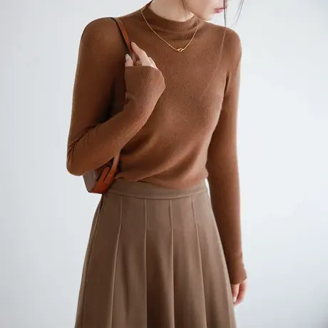 嘉茱莉2023秋冬新款1OO羊毛半高领套头针织衫女修身气质打底内搭图片