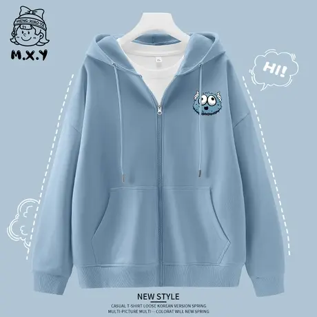 卫衣外套女2023年春秋新款连帽拉链开衫上衣oversize设计感衣服商品大图