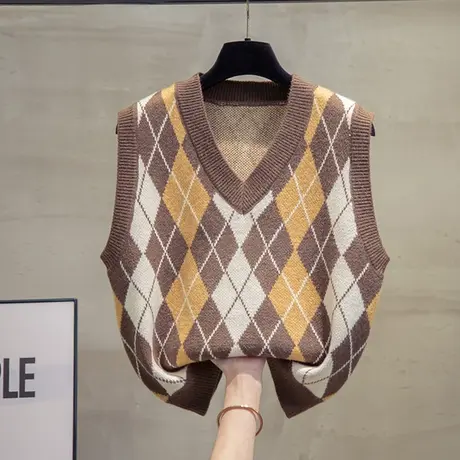 v领短款菱形针织马甲背心女2023秋装新款外穿马夹叠穿毛衣坎肩潮图片