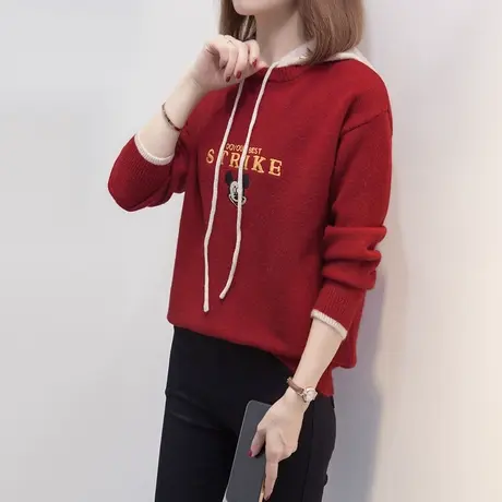 连帽毛衣女套头2023秋冬新款宽松卫衣外穿针织衫内搭上衣厚打底衫图片