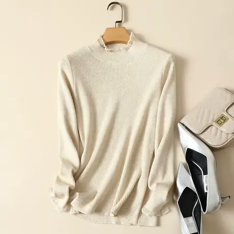 秋装2023年新款蕾丝拼接半高领女士内搭针织修身洋气打底衫毛衣女商品大图