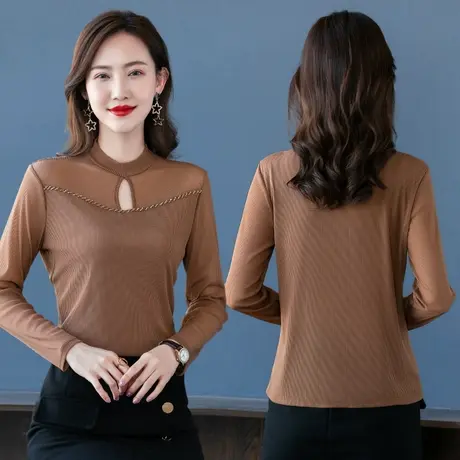 镂空圆领蕾丝衫女装2022秋冬新款内搭小衫网纱打底衫洋气长袖上衣图片