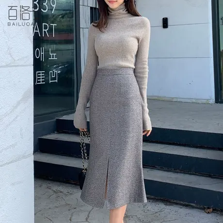 百洛安高领长袖毛衣女百搭上衣冬季新款韩版修身显瘦针织衫打底衫图片