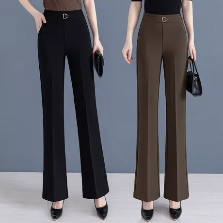 显瘦微喇裤女2023春季新款气质休闲长裤子修身弹力高腰直筒喇叭裤商品大图