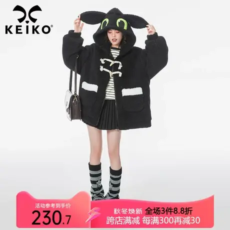 柔密黑色羊羔毛绒外套棉服女夹棉加厚高级感韩系牛角扣毛茸茸棉衣商品大图