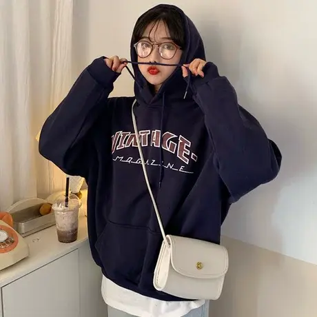 waitmore卫衣女冬2019新款潮韩版宽松加绒加厚ins超火cec外套洋气图片