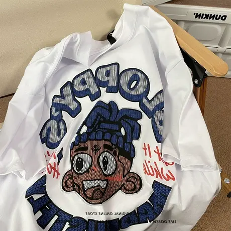 美式复古情侣短袖t恤女oversize大码胖mm纯棉小众设计感上衣ins潮商品大图