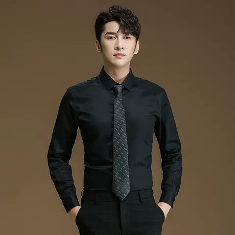 POWO衬衫男长袖秋季商务修身DP免烫纯棉韩版休闲白色高级感衬衣图片