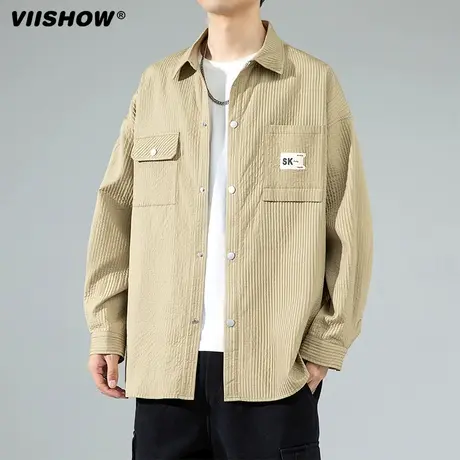 VIISHOW长袖衬衫男日系潮流工装衬衣春秋季宽松潮牌灯芯绒外套商品大图