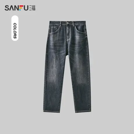 三福2023冬男士创新洗水牛仔裤 复古时尚合身直筒长裤男476217商品大图