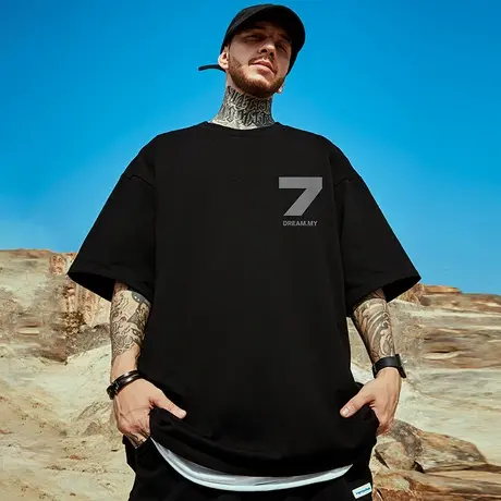 美式复古重磅潮牌宽松T恤胖子短袖男加肥加大五分袖大码男装夏季图片