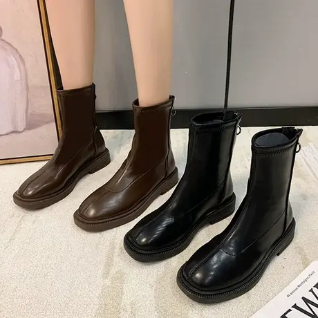 搭配裙子的短靴女英伦风马丁靴2023年秋季新款百搭加绒瘦瘦靴子潮商品大图