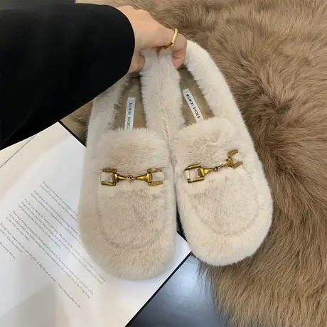 网红毛毛鞋女冬季外穿2023年新款加绒保暖棉鞋厚底一脚蹬豆豆鞋子图片
