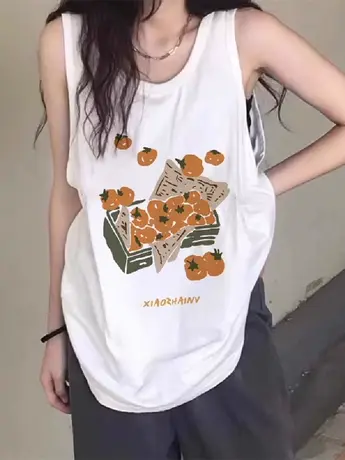 纯棉吊带运动坎肩背心无袖t恤女夏季外穿篮球服宽松港风挂脖上衣商品大图