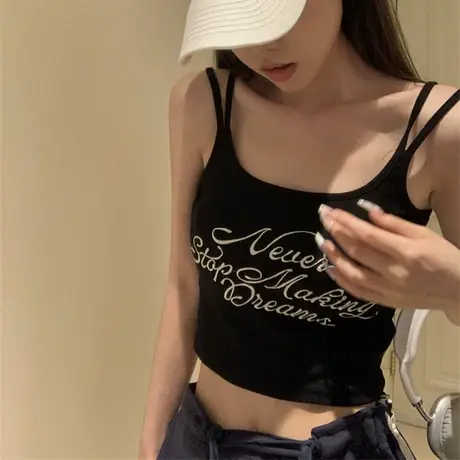 辣妹带胸垫露背吊带小背心女夏季白色美背内搭设计感短款上衣外穿商品大图