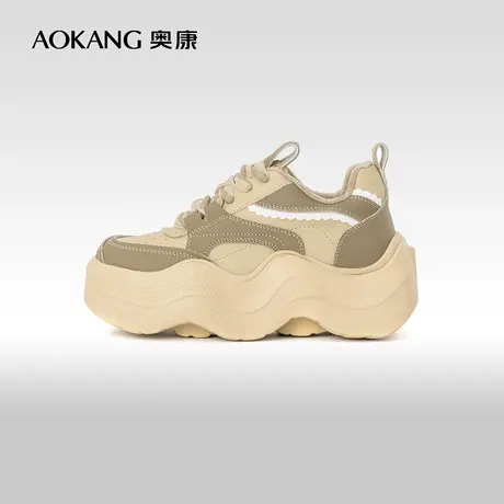 奥康女鞋冬季新款系带圆头厚底结构运动休闲鞋加绒保暖老爹鞋图片