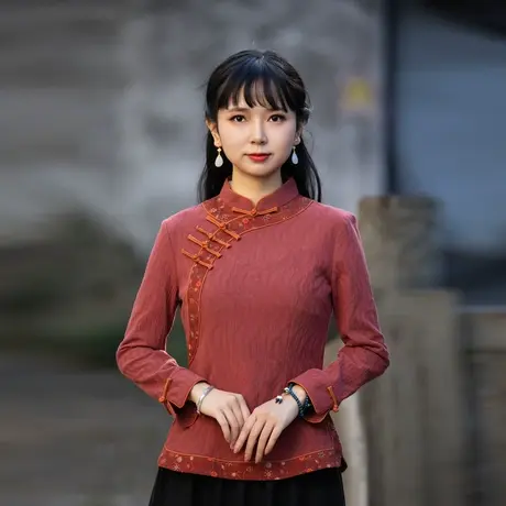 筠雅唐装女中国风改良旗袍上衣显瘦复古时尚红色气质茶服外套女装商品大图