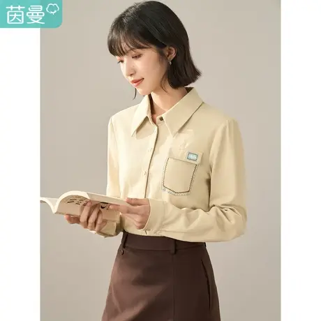 【商场同款】茵曼2023冬女装新款田园翻领撞色绣花长袖衬衫衬衣商品大图
