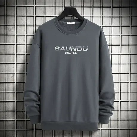 秋季卫衣男潮ins圆领套头无帽上衣服加绒宽松潮流字母印花长袖t恤商品大图