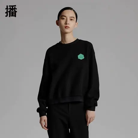 播2023秋季新款运动休闲条纹肌理圆领套头宽松卫衣女BDP1VD0820商品大图