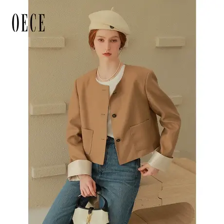 Oece高级感短款外套女2023秋季新款女装气质小西装通勤外套图片