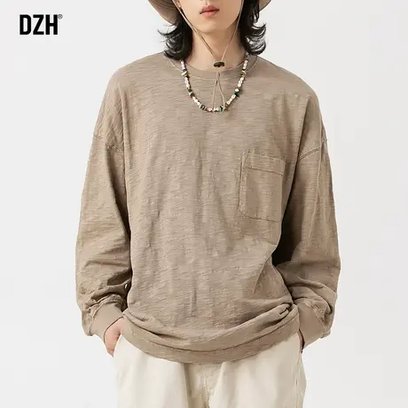 男士竹节棉t恤长袖男秋季美拉德穿搭衣服男款新款宽松内搭打底衫商品大图