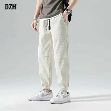 男士杏色灯芯绒裤子男春夏宽松潮牌2023新款束脚休闲裤百搭运动裤商品大图