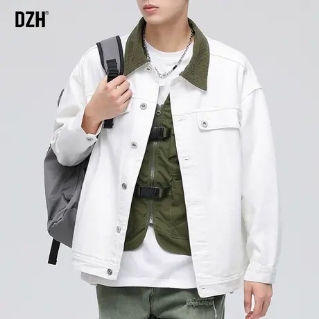 DZH男士痞帅牛仔外套男ins潮大码港风纯棉工装夹克秋季2023年新款商品大图