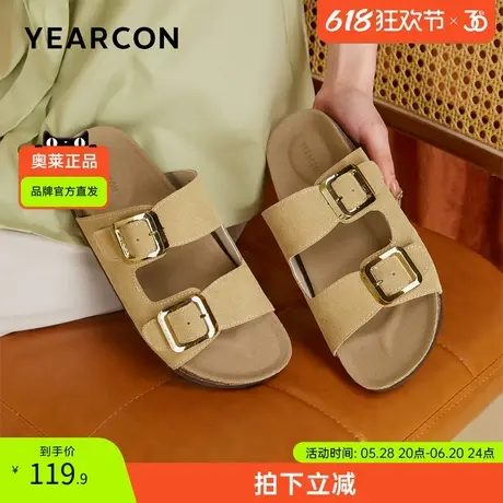 意尔康官方正品女鞋女士凉拖休闲复古凉鞋舒适平底外穿夏季勃肯商品大图
