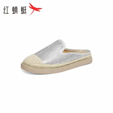 红蜻蜓包头半拖鞋女2025夏季新款时尚复古渔夫鞋一脚蹬平底拖鞋图片