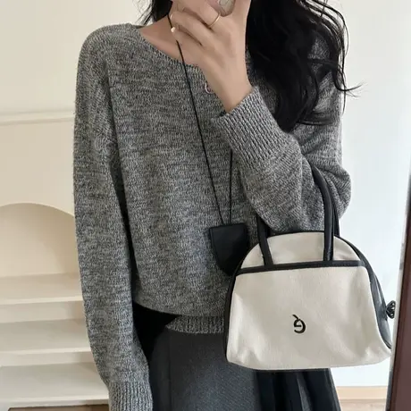 25282简优蜜新款高级感秋冬厚款内搭低圆领纯色针织套头百搭简约商品大图