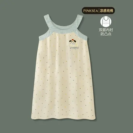 Pinksea纯棉挂脖吊带睡裙女款夏季2025新款睡衣带内衬中裙家居服商品大图