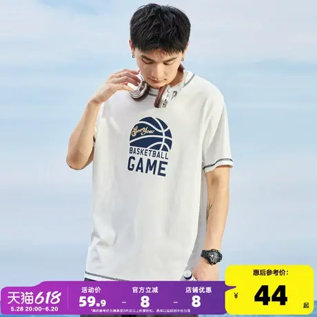 唐狮2024年夏季新款男短袖T恤前胸篮球图案印花简约半袖纯棉体恤商品大图
