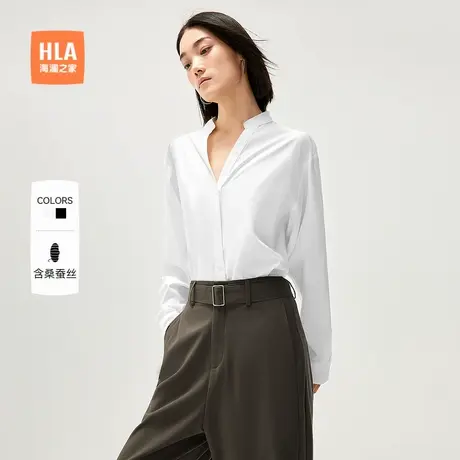 HLA/海澜之家宽松长袖衬衫2025春季新款含桑蚕丝V领休闲衬衣女装商品大图