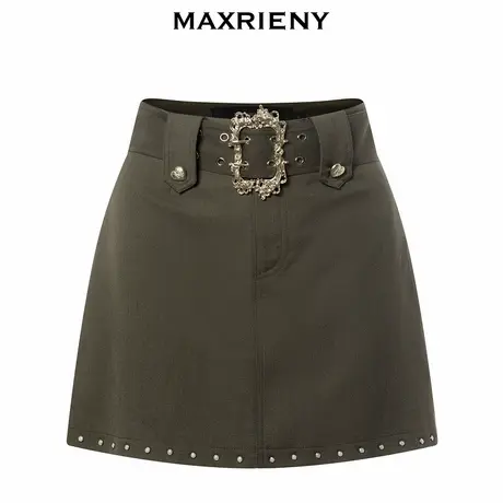 【奥莱】MAXRIENY复古军旅风半裙秋季美式复古a字裙子女图片