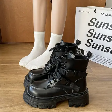 马丁靴女春秋单靴2023年新款时尚百搭松糕厚底小个子甜酷休闲短靴商品大图