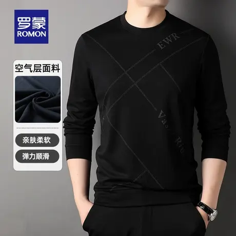 【官方正品】罗蒙潮流长袖T恤男春季新款印花圆领上衣休闲打底衫图片