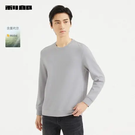 【莫代尔】利郎官方 长袖卫衣男士圆领提花印花2025秋季新款T恤男商品大图