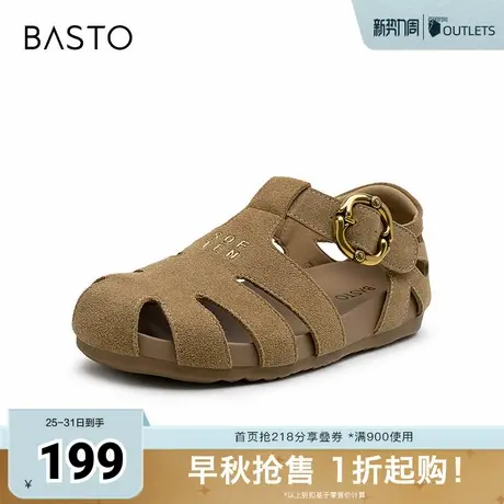 百思图2025夏季新款罗马猪笼鞋时尚复古休闲平跟女凉鞋D3190BK5图片