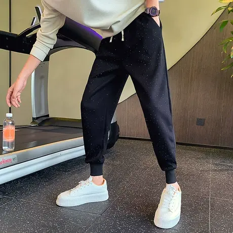 秋季重磅束脚卫裤烫钻满天星潮流痞帅宽松运动休闲长裤个性哈伦裤商品大图