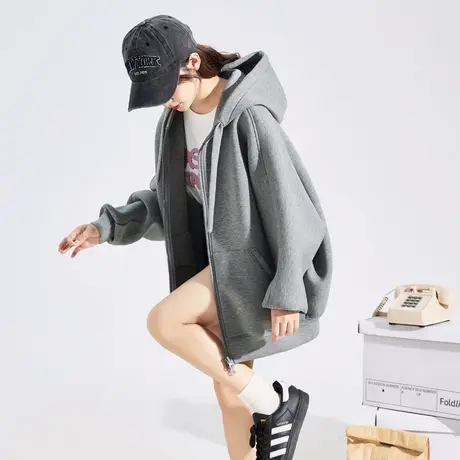 唐狮2024初秋外套女新款休闲宽松灰色卫衣女爆款连帽春秋上衣潮商品大图